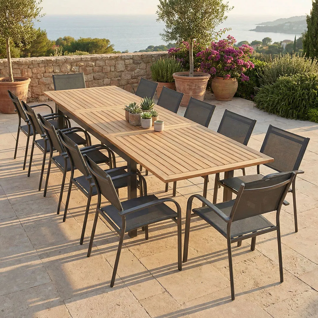 Salon de Jardin Table NATUREA 2 3m et 12 Fauteuils BILBAO