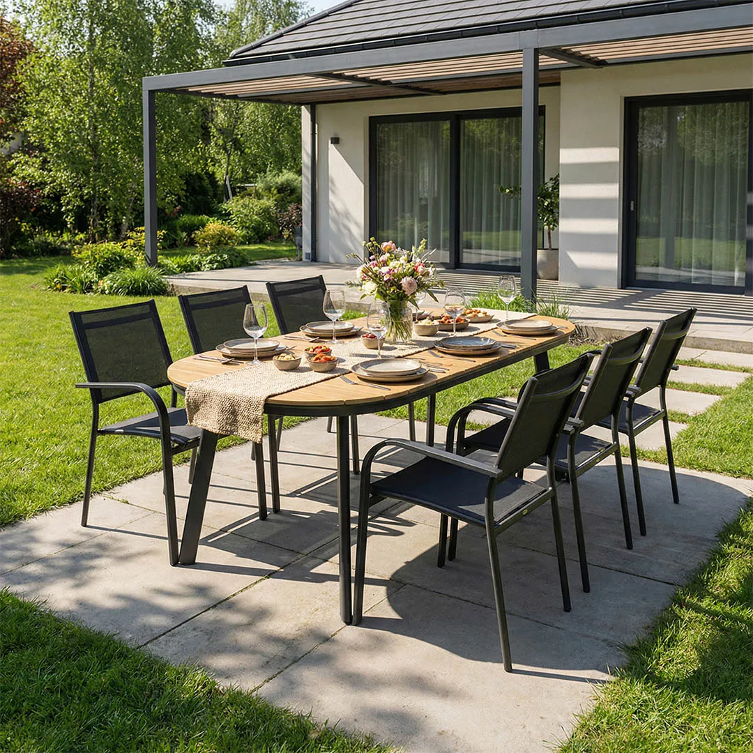 Salon de Jardin Table CALYPSO 200 cm et 6 Fauteuils BILBAO