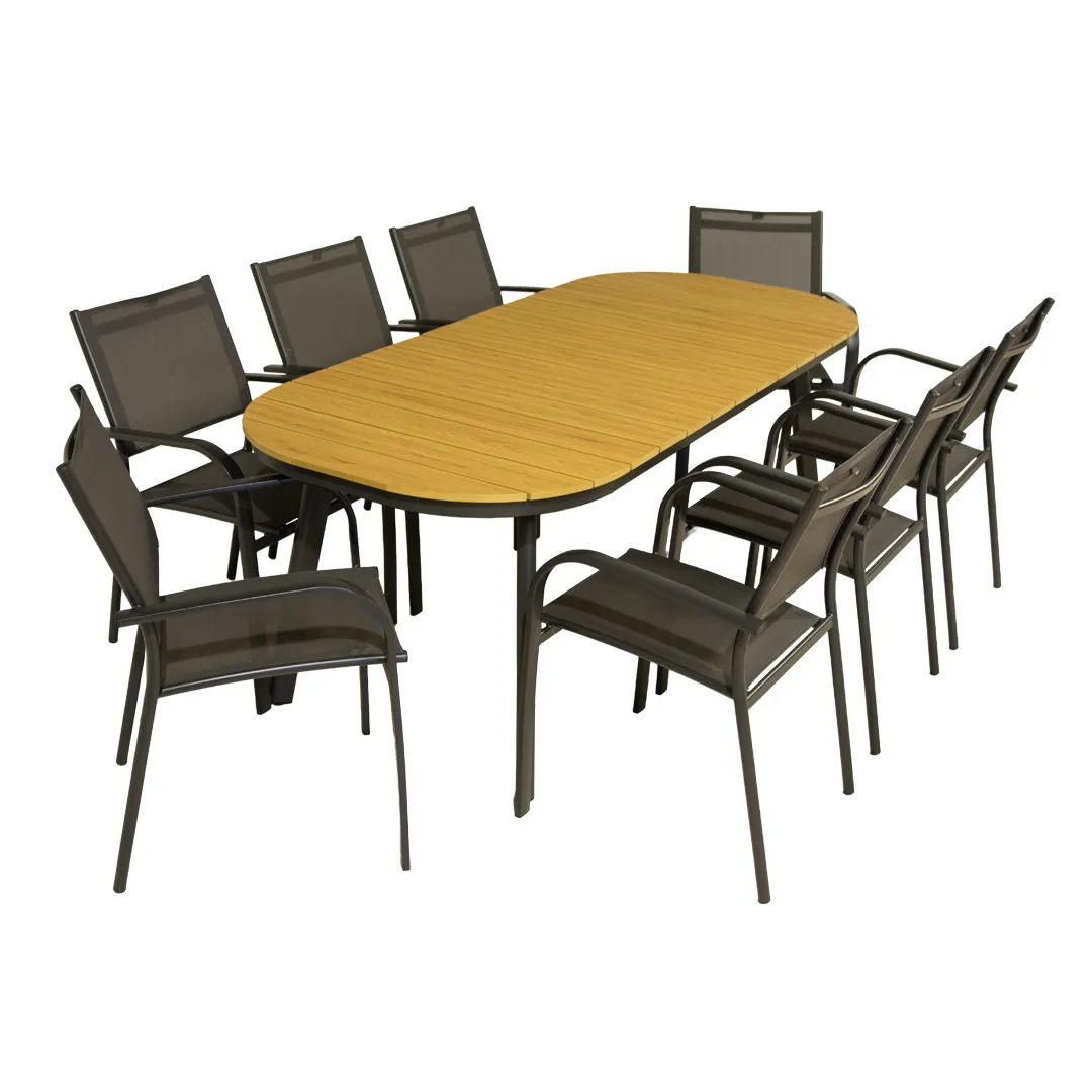 Salon de Jardin Table CALYPSO 200 cm et 8 Fauteuils BILBAO