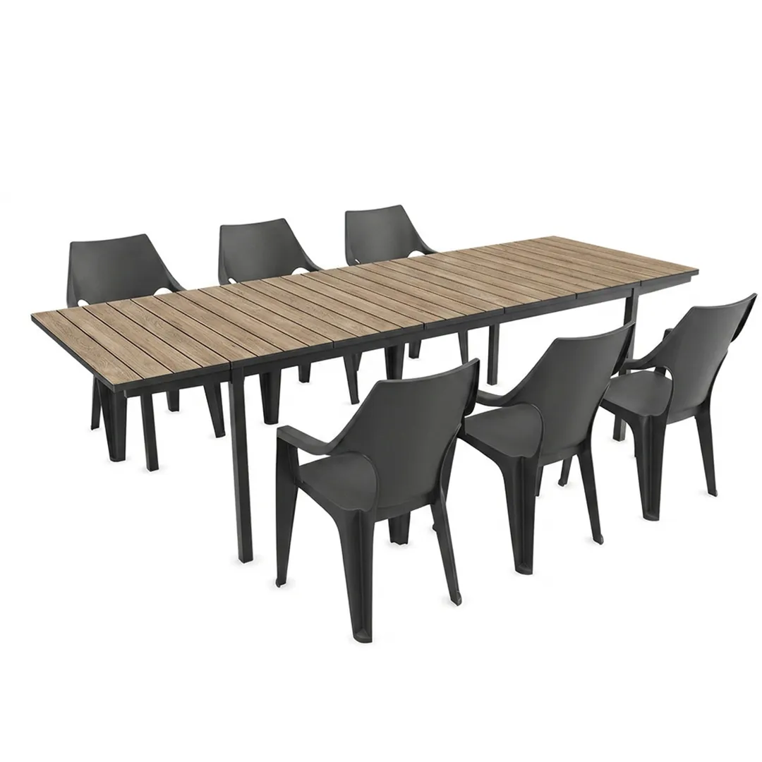 Gartenmöbel Tisch PORTO 200 280cm und 6 Sessel DANTE graphit