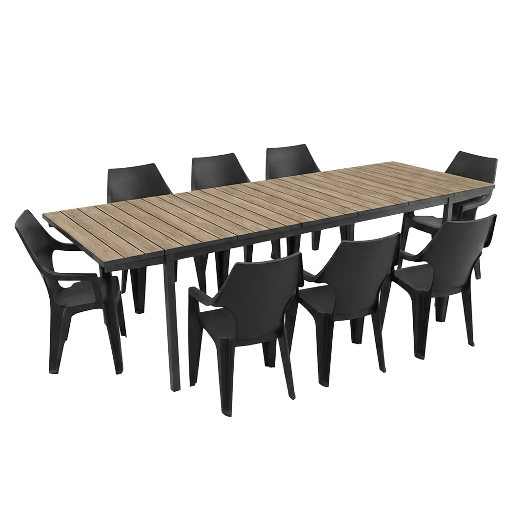 Gartenmöbel Tisch PORTO 200 280cm und 8 Sessel DANTE graphit