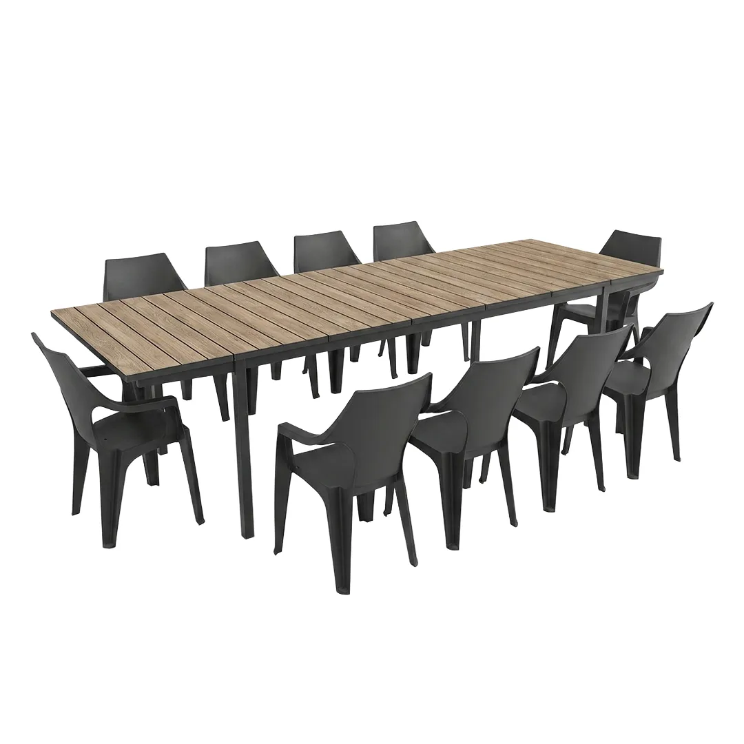 Gartenmöbel Tisch PORTO 200 280cm und 10 Sessel DANTE graphit