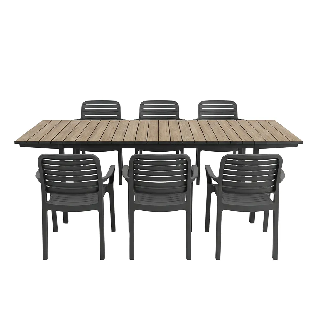 Gartenmöbel Tisch PORTO 200 280cm und 6 Sessel CHLOÉ graphit