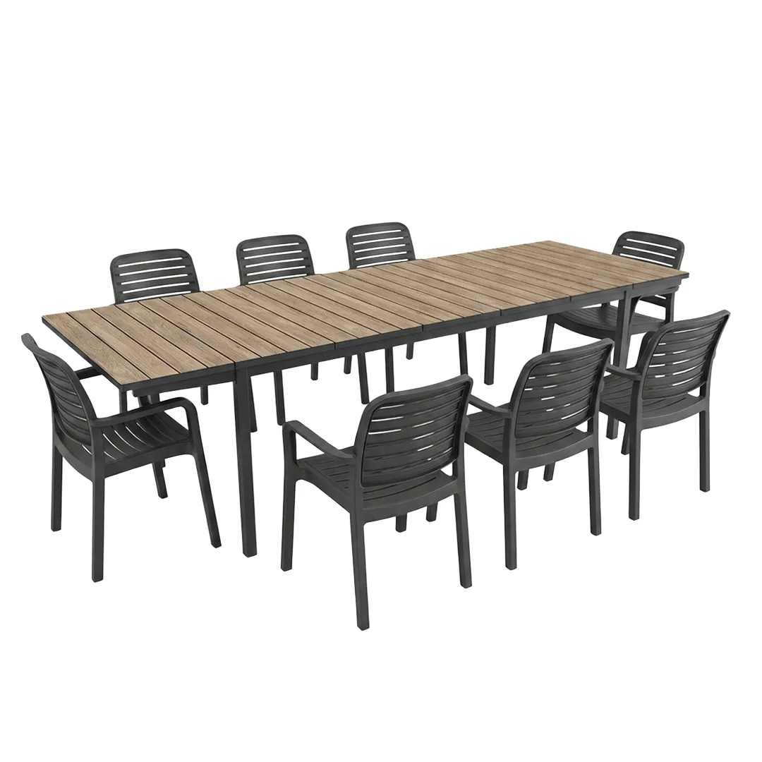 Gartenmöbel Tisch PORTO 200 280cm und 8 Sessel CHLOÉ graphite
