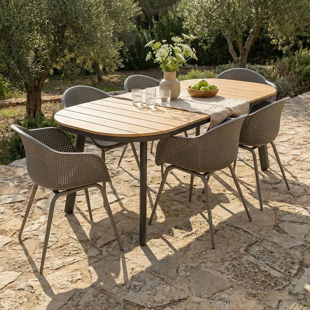 Salon de jardin Table CALYPSO 200 cm et 6 fauteuils FJORD gris