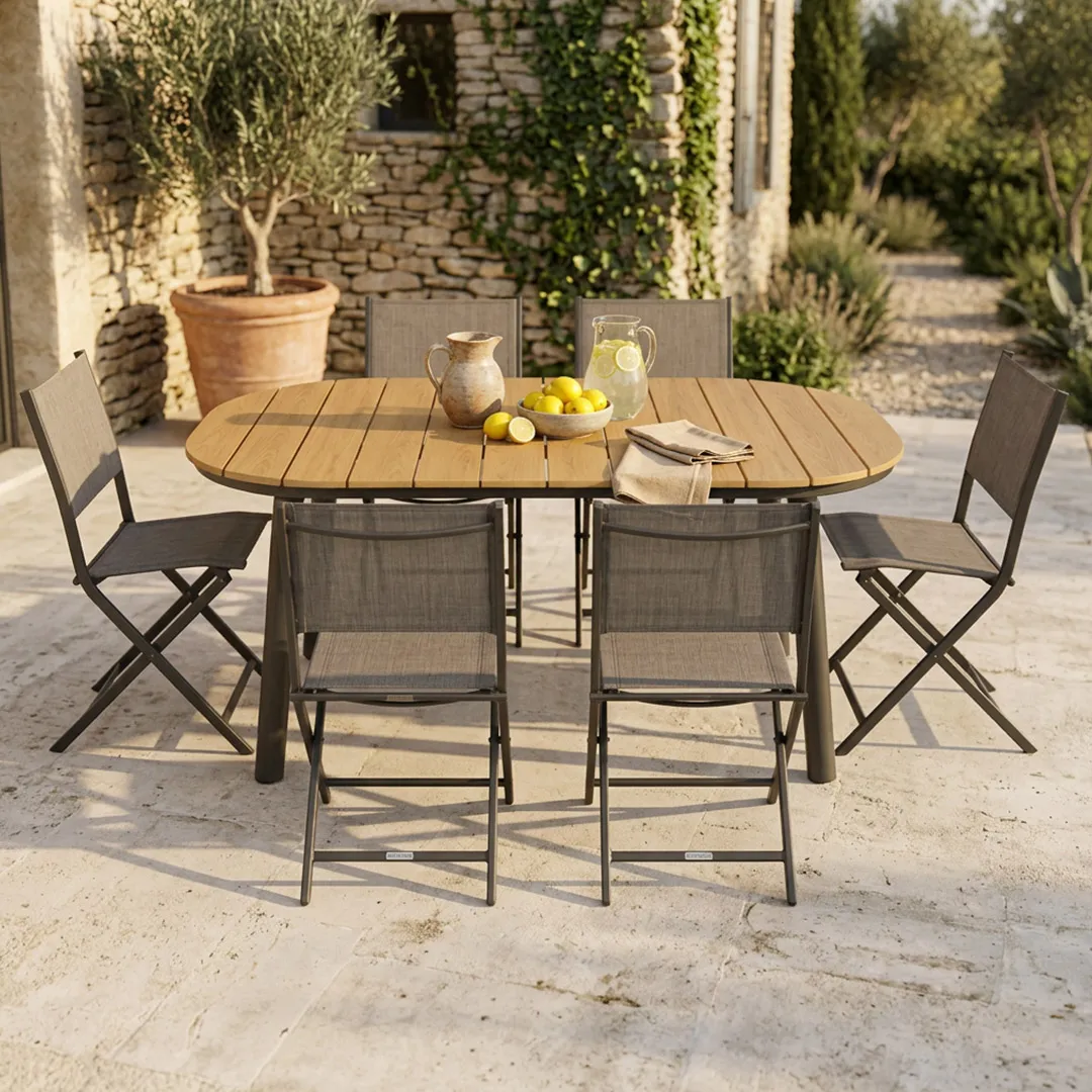 Gartenmöbel: Tisch CALYPSO 150 cm und 6 Stühle antalya